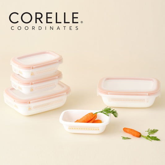 Corelle Jacquard Band Rectangular Sealed Food Storage Container 5p Dishwasher Oven Safe Yellow