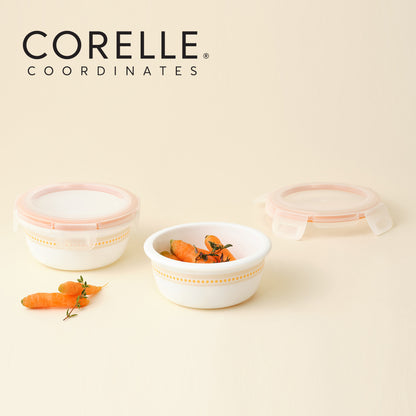 Corelle Jacquard Band Round Sealed Food Storage Container 2p (325ml) Dishwasher Oven Safe Yellow