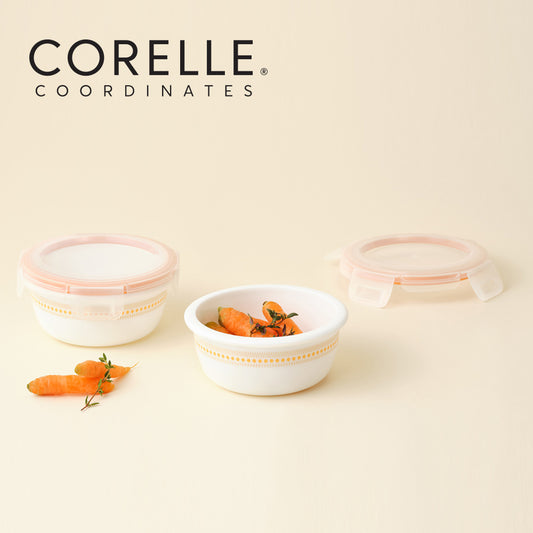 Corelle Jacquard Band Round Sealed Food Storage Container 2p (325ml) Dishwasher Oven Safe Yellow