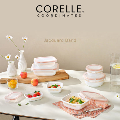 Corelle Jacquard Band Round Sealed Food Storage Container 5p Dishwasher Oven Safe Yellow