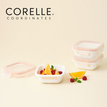 Corelle Jacquard Band Square Sealed Food Storage Container 3p (300ml) Dishwasher Oven Safe Yellow