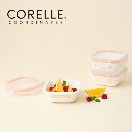 Corelle Jacquard Band Square Sealed Food Storage Container 3p (300ml) Dishwasher Oven Safe Yellow