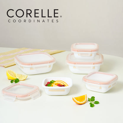 Corelle Jacquard Band Square Sealed Food Storage Container 5p Dishwasher Oven Safe Yellow