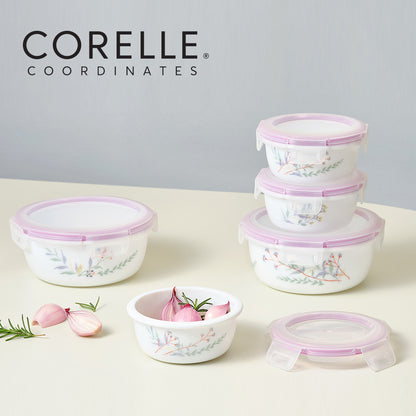 Corelle Monteverde San Jose Round Sealed Food Storage Container 5p Dishwasher Oven Safe White