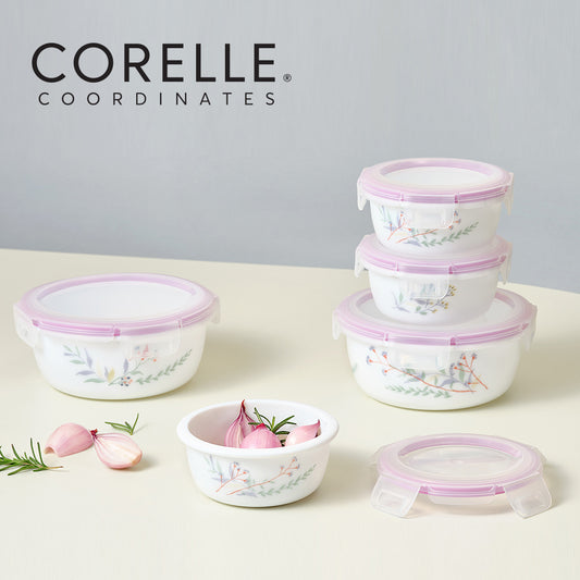Corelle Monteverde San Jose Round Sealed Food Storage Container 5p Dishwasher Oven Safe White