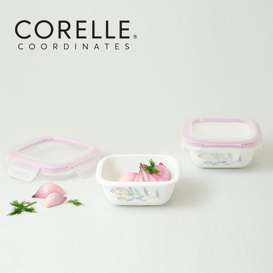 Corelle Monteverde San Jose Square Sealed Food Storage Container 2p (300ml) Dishwasher Oven Safe White