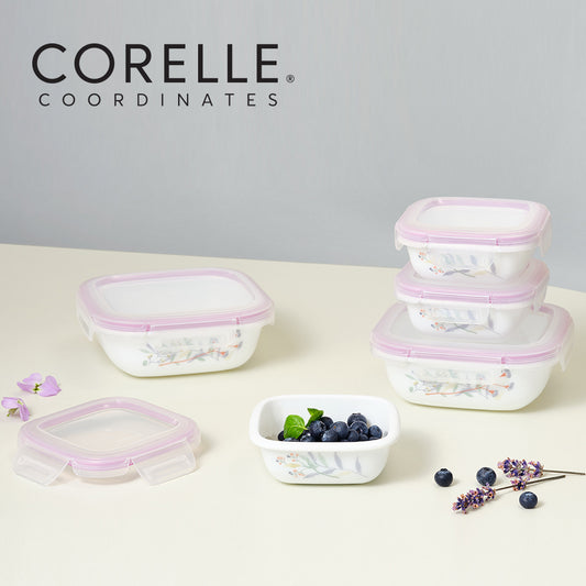 Corelle Monteverde San Jose Square Sealed Food Storage Container 5p Dishwasher Oven Safe White