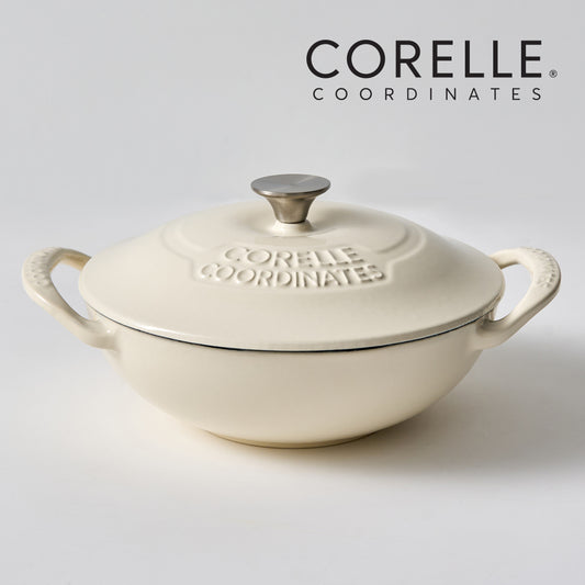 CORELLE Scarlet Cast Iron Nonstick Wok Pan (22cm) Ivory