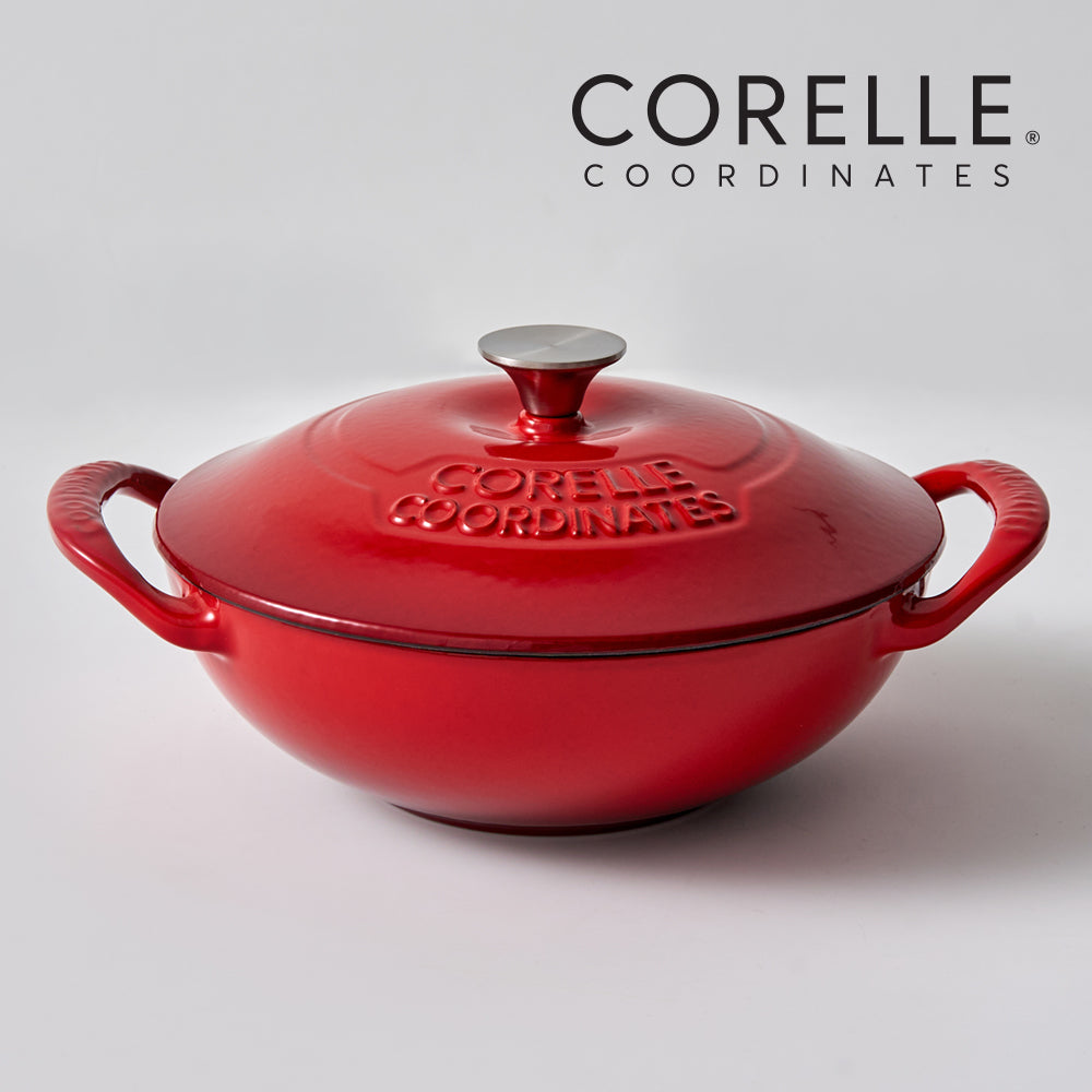 CORELLE Scarlet Cast Iron Nonstick Wok Pan (22cm) Red