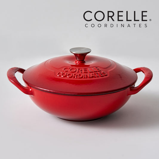 CORELLE Scarlet Cast Iron Nonstick Wok Pan (22cm) Red