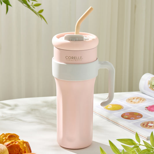 CORELLE COORDINATES Stinless Steel Vacuum Mug Tumbler (1.25L) with Straw Pink