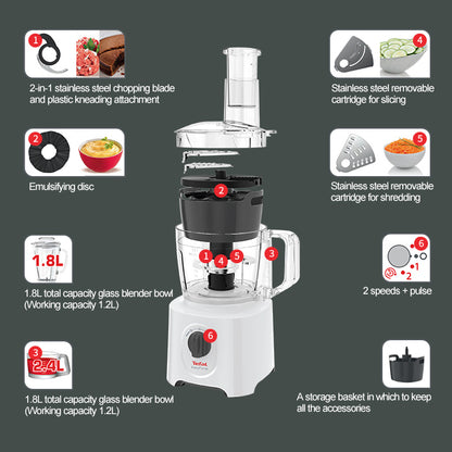 Tefal DO2481 Easyforce 2in1 Food Processor (2.4L) & Blender (1.8L) 800W White