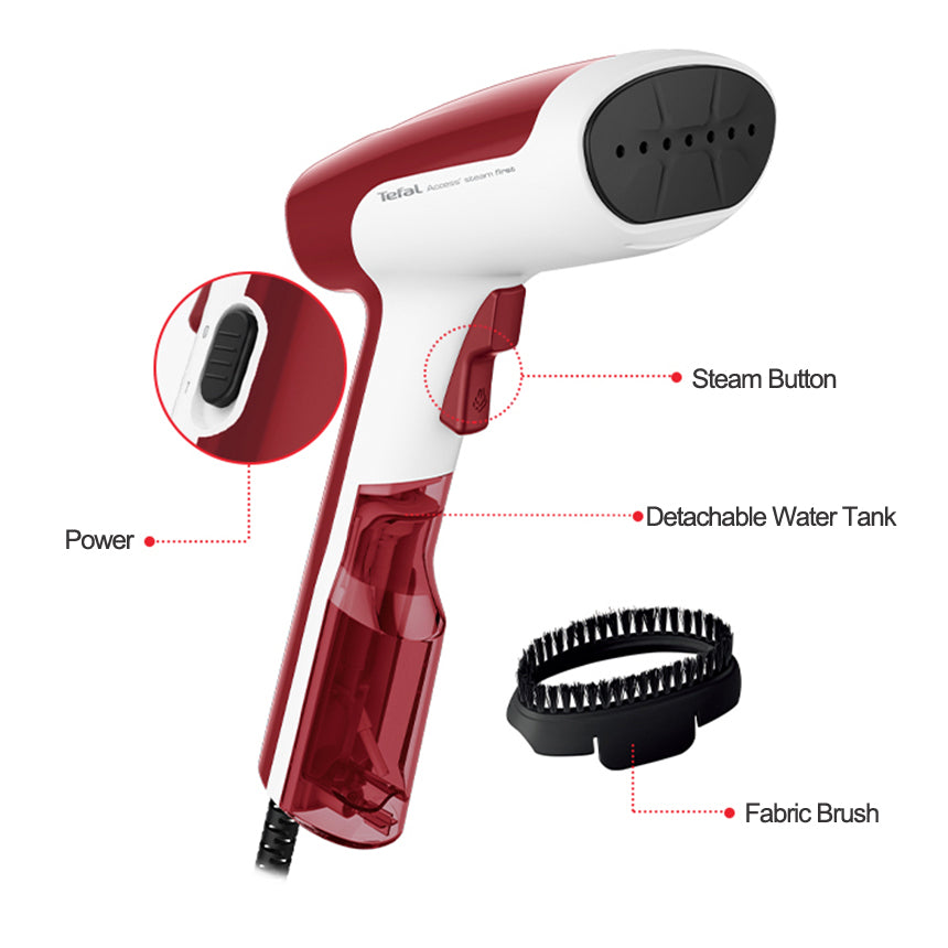 Tefal DT6132 ACCESS STEAM FIRST HANDHELD STEAMER Portable Powerful Garment Steamer with Fabric Brush 1300W