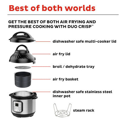 Instant Pot Duo Crisp + Air Fryer (8.0L) Electric Pressure Cooker 11-in-1 Multi Cooker 1500W Silver