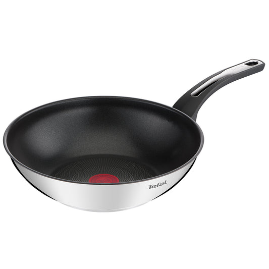 Tefal Emotion Stainless Steel Induction Wok Pan (28cm) Dishwasher Oven Safe No PFOA Silver