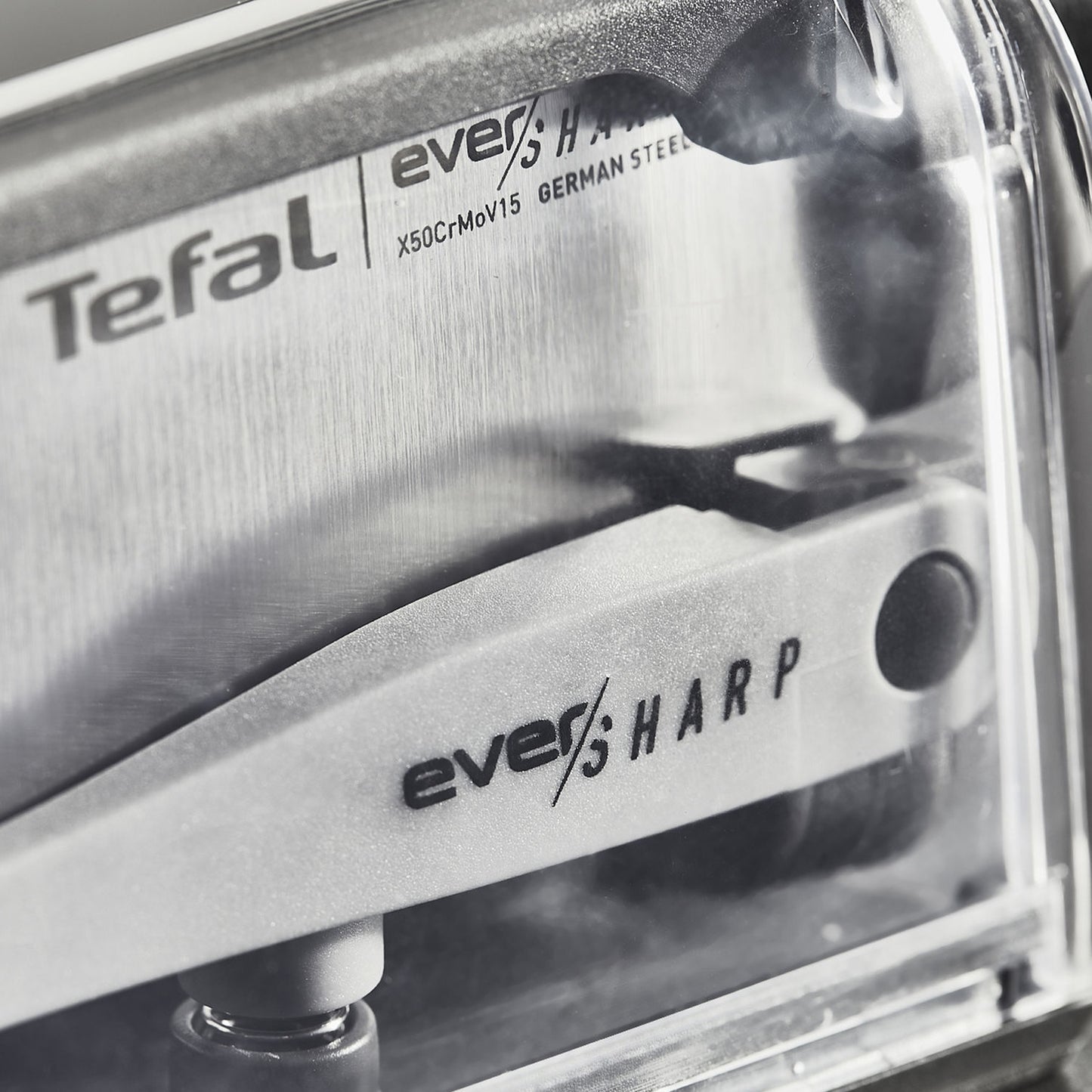 TEFAL EVER SHARP German Stainless Steel Chef's Knife (16.5cm) Sharpener Safe Storage Container Silver