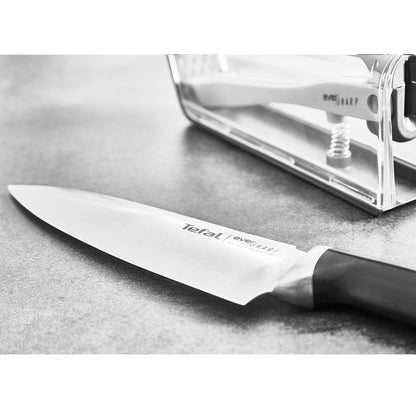 TEFAL EVER SHARP German Stainless Steel Chef's Knife (16.5cm) Sharpener Safe Storage Container Silver