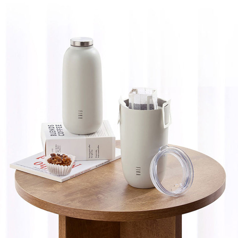 FIKA Flat Cap Mug Tumbler (500ml) + Bottle Thermos (400ml) Ivory