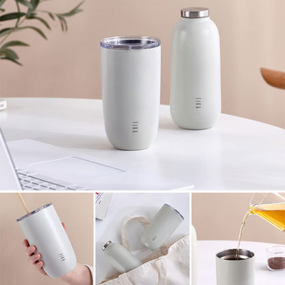 FIKA Flat Cap Mug Tumbler (500ml) + Bottle Thermos (400ml) Ivory