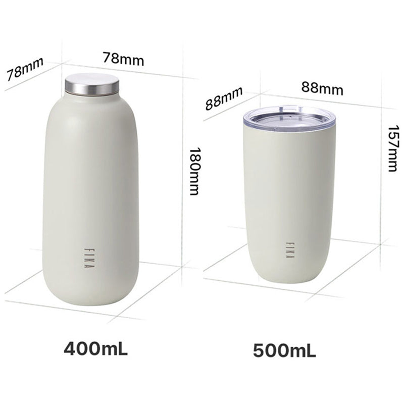 FIKA Flat Cap Mug Tumbler (500ml) + Bottle Thermos (400ml) Ivory