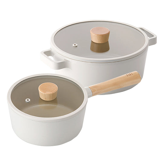 FIKA Induction Ceramic Saucepan (18cm) + Stew Pot (22cm) 2p No PFOA White