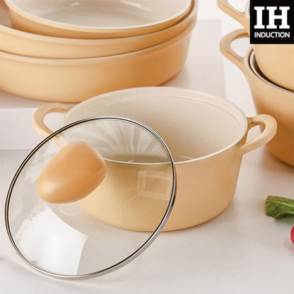 FLAN Induction Stew Pot (18cm) with Glass Lid Dishwasher Safe No PFOA Yellow