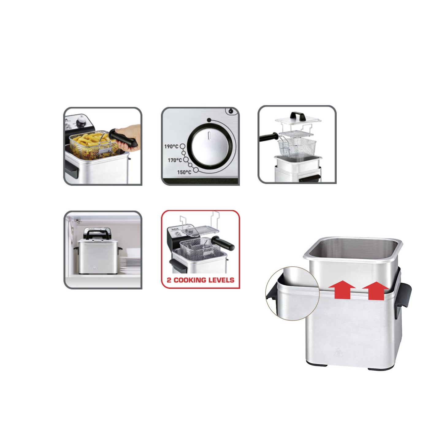 Tefal FR3220 Compact Pro Deep Fryer (2.5L) with Basket for Dual Level Cooking 1700W Silver