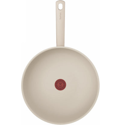 Tefal Glossy Shine Titanium 2X Nonstick Wok Pan (28cm) Dishwasher Safe Beige