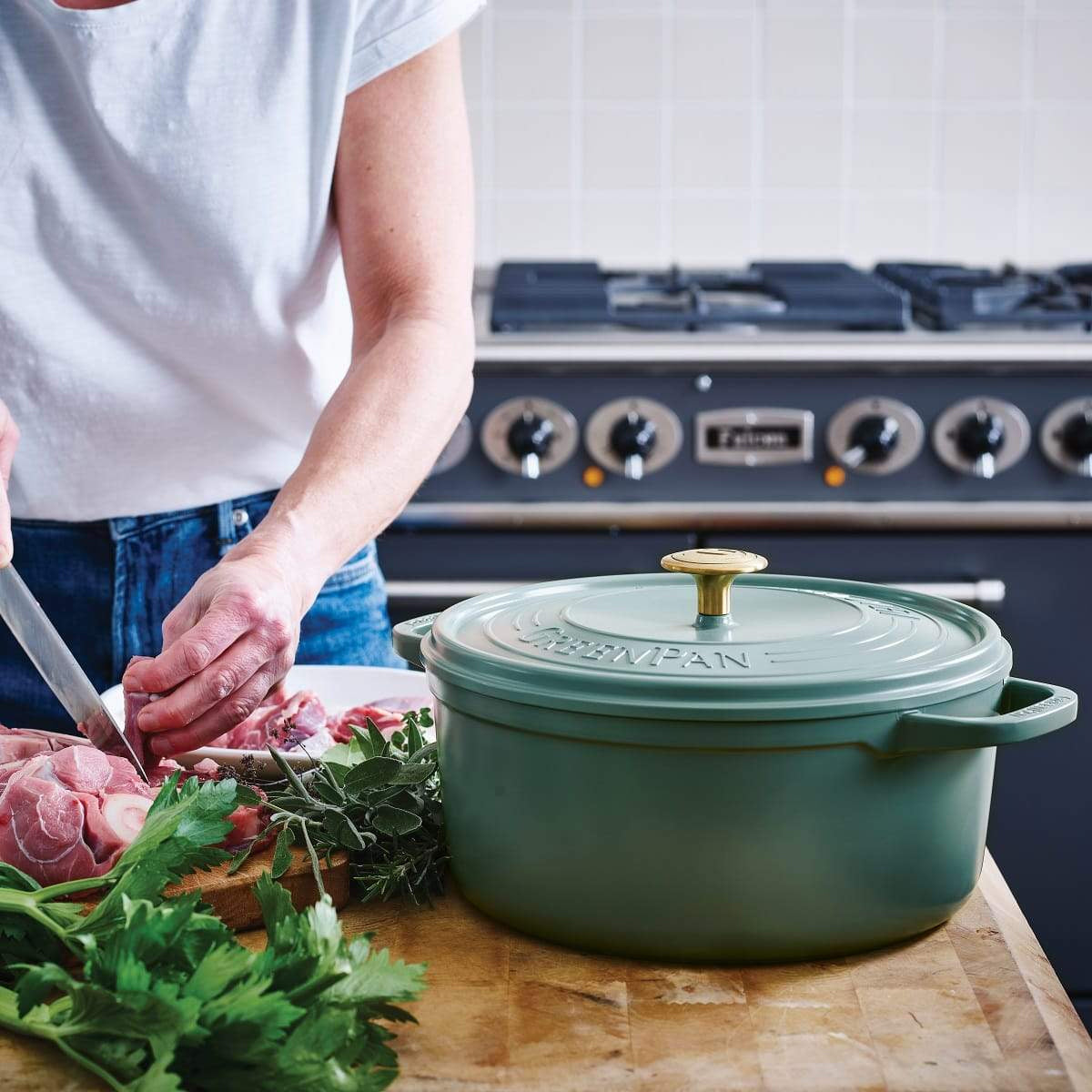 Greenpan Featherweights Casserole (24cm) + Lid PFAS-Free Blue - Adamhnk