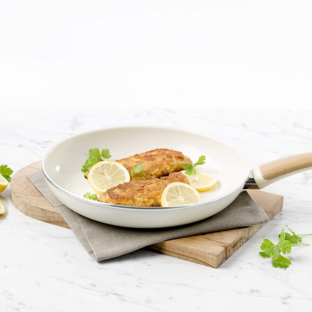 Greenpan Wood-Be Frying Pan (28cm) PFA Free - Cream White - Adamhnk