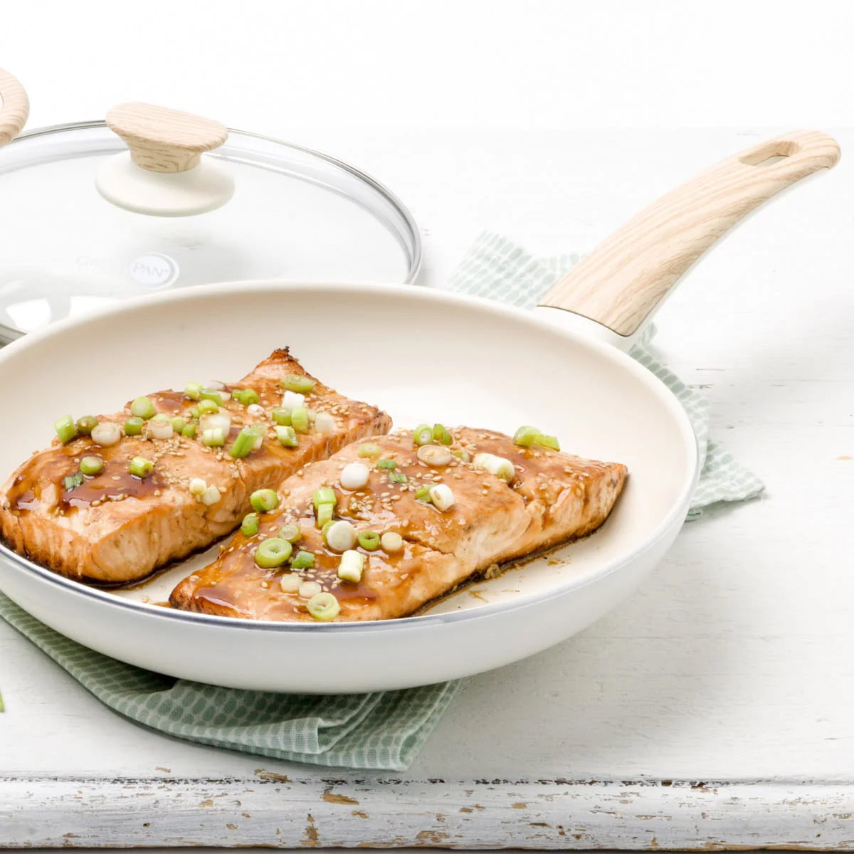 Greenpan Wood-Be Frying Pan (28cm) PFA Free - Cream White - Adamhnk