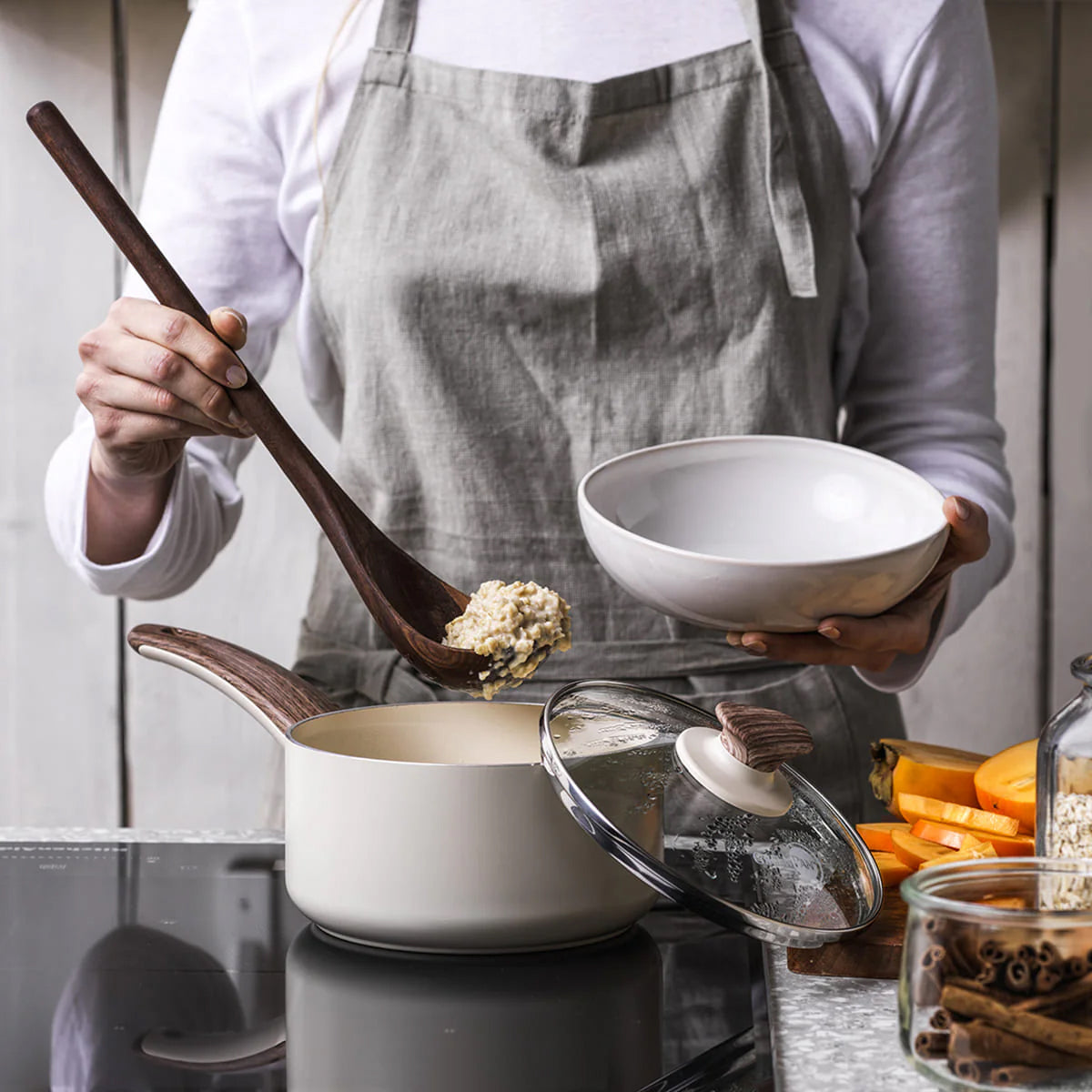 Greenpan Wood-Be Saucepan (16cm) PFA Free - Cream White - Adamhnk
