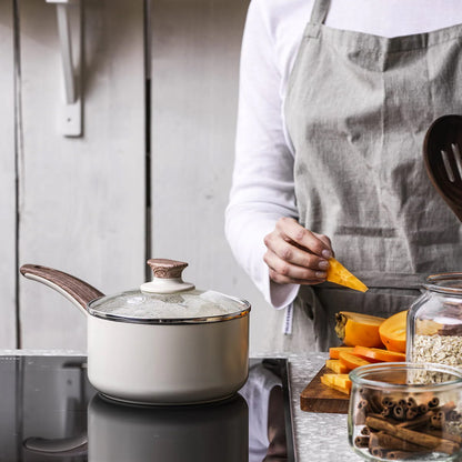 Greenpan Wood-Be Saucepan (16cm) PFA Free - Cream White - Adamhnk