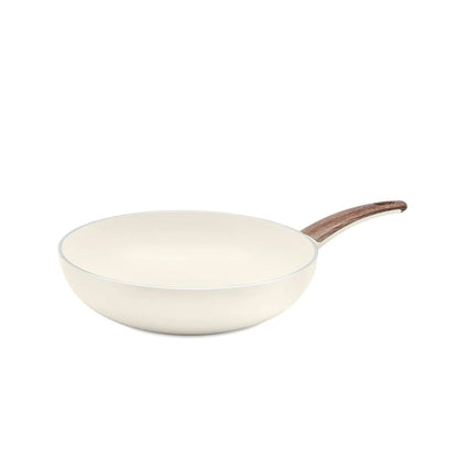 Greenpan Wood-Be Wok Pan (28cm) PFA Free - Cream White - Adamhnk