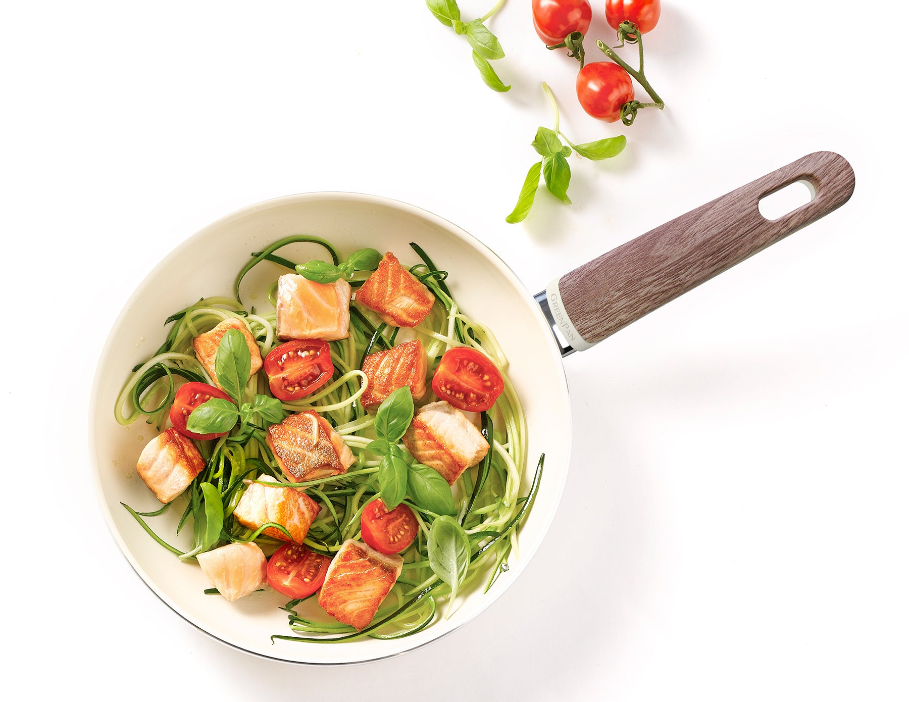 Greenpan Wood-Be Wok Pan (28cm) PFA Free - Cream White - Adamhnk