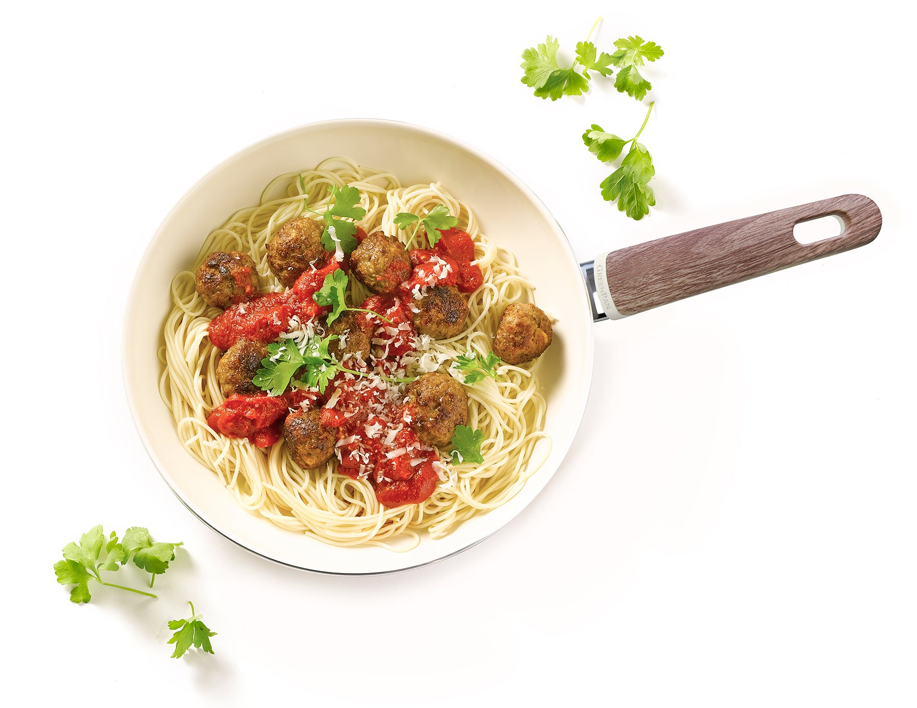 Greenpan Wood-Be Wok Pan (28cm) PFA Free - Cream White - Adamhnk