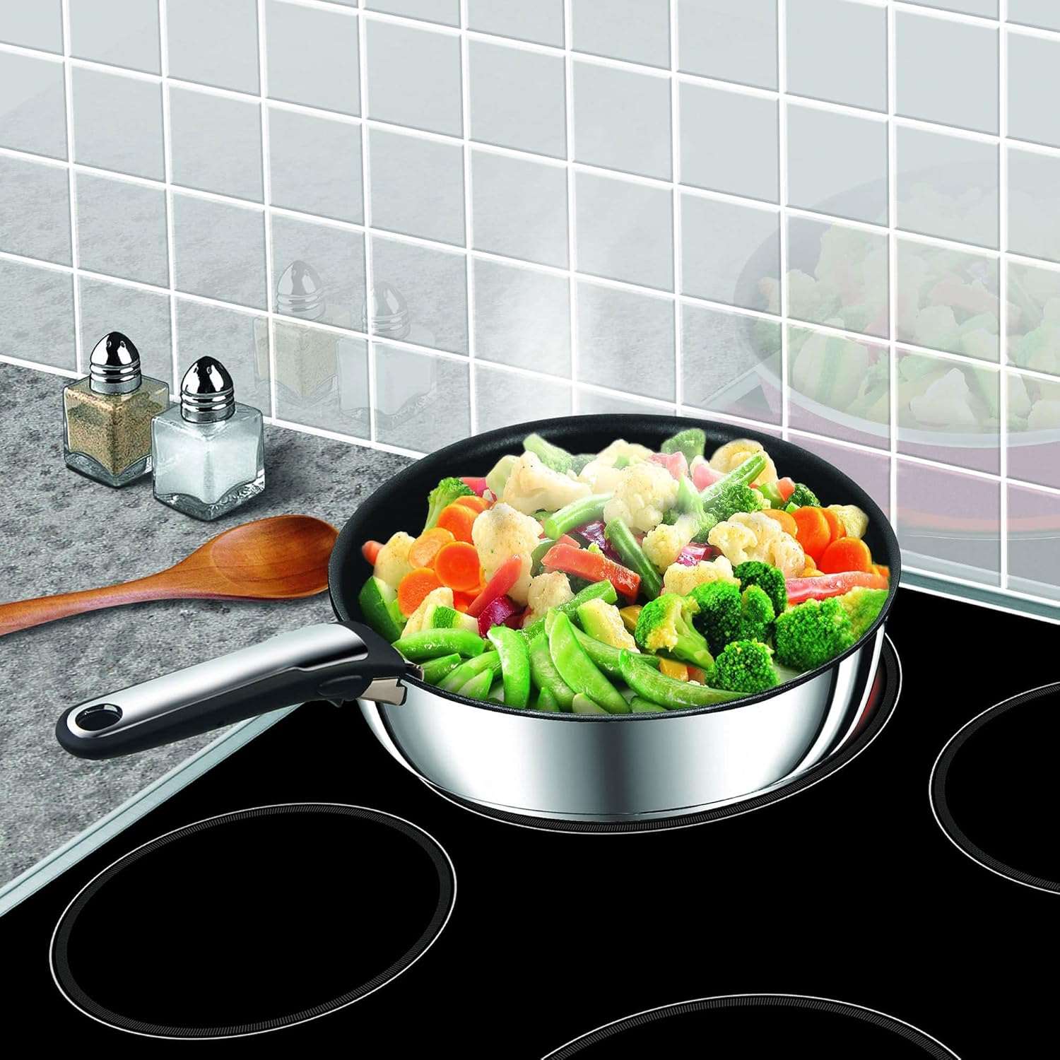 Tefal Ingenio COCOON Stainless Steel Nonstick Frying Pan 7p Dishwasher Oven Safe No PFOA Silver