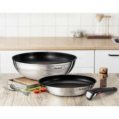 Tefal Ingenio Edition Stainless Steel Nonstick Frying Pan 3p Dishwasher Oven Safe No PFOA Silver