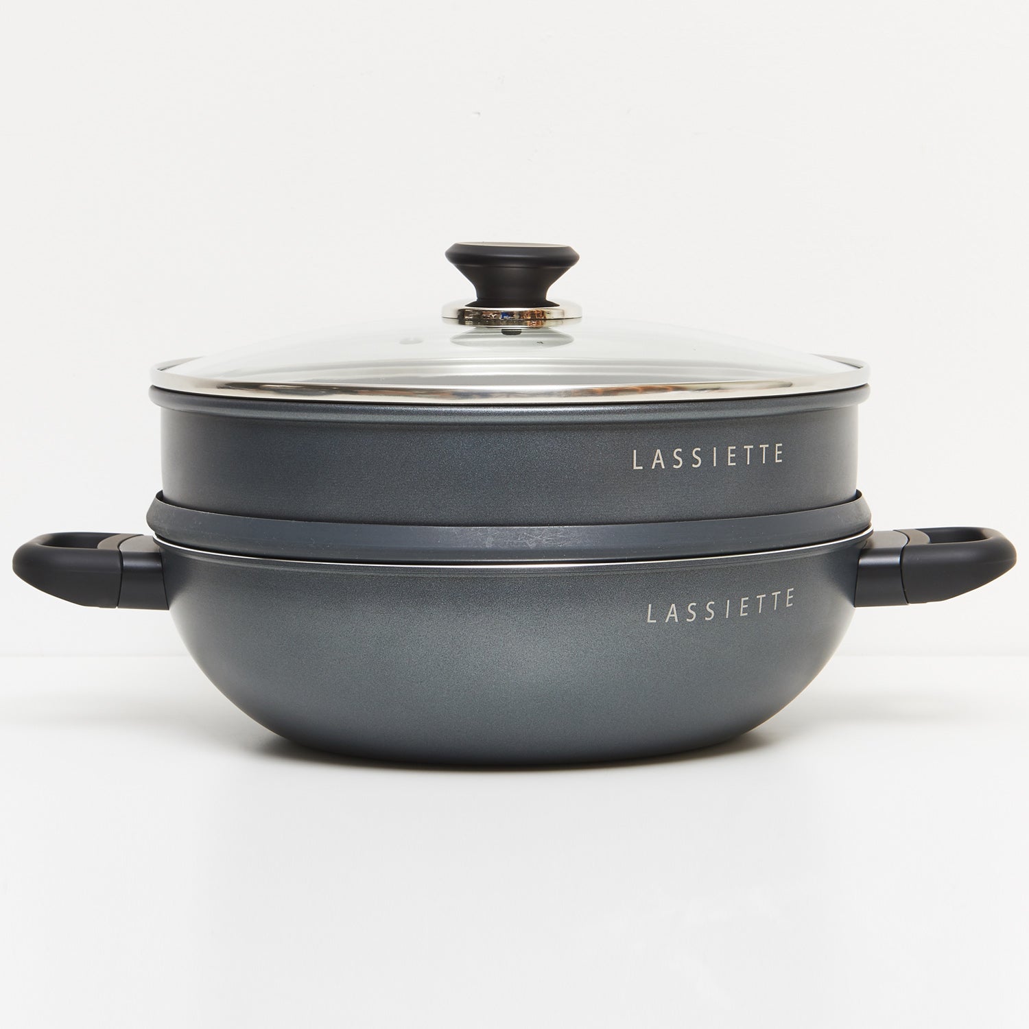 KANN 5-Layer Induction Wok Pan & Steamer (30cm) with Glass Lid Dishwasher Safe No PFOA Black - 라씨에뜨 칸 30cm 찜기+양수웍 - adamhnk