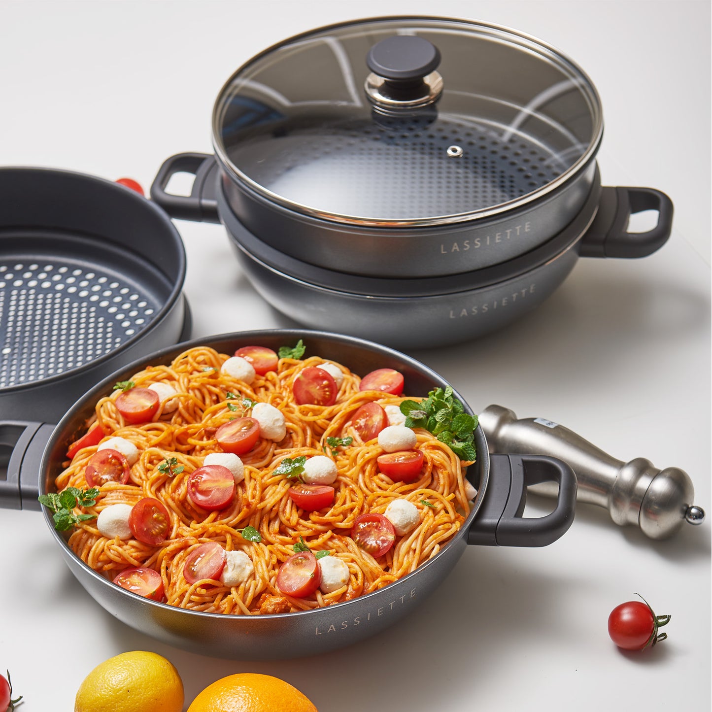 KANN 5-Layer Induction Wok Pan & Steamer (30cm) with Glass Lid Dishwasher Safe No PFOA Black - 라씨에뜨 칸 30cm 찜기+양수웍 - adamhnk