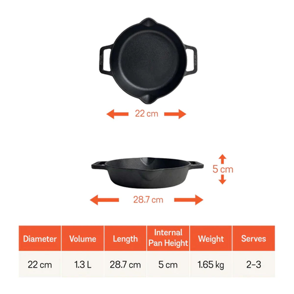 Meyer Pre-Seasoned Cast Iron Skillet Pan (22cm) Toxin-Free Black - Adamhnk