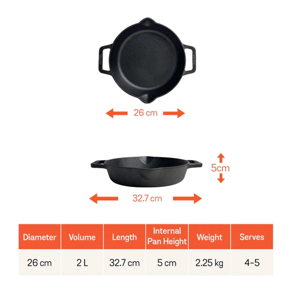 Meyer Pre-Seasoned Cast Iron Skillet Pan (26cm) Toxin-Free Black - Adamhnk