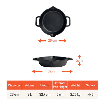 Meyer Pre-Seasoned Cast Iron Skillet Pan (26cm) Toxin-Free Black - Adamhnk