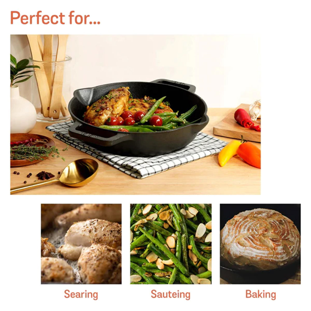 Meyer Pre-Seasoned Cast Iron Skillet Pan (26cm) Toxin-Free Black - Adamhnk