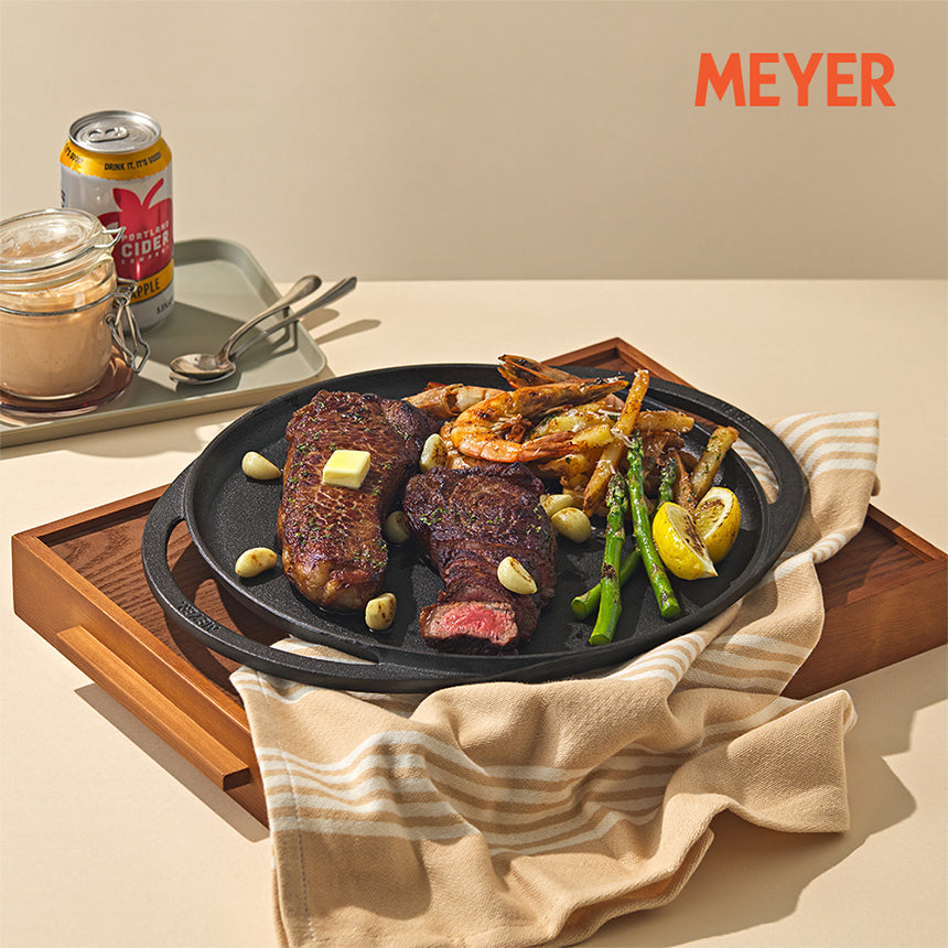 Meyer Pre-Seasoned Cast Iron Nonstick Flat Griddle Pan (30cm) Toxin-Free Black - Adamhnk