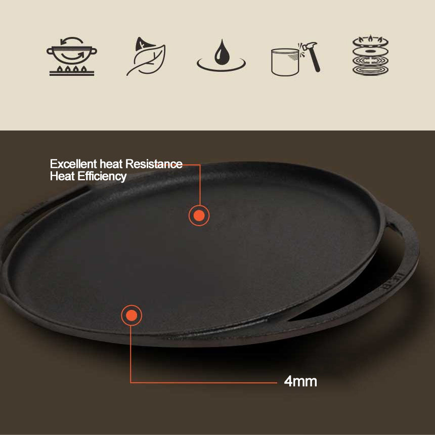 Meyer Pre-Seasoned Cast Iron Nonstick Flat Griddle Pan (30cm) Toxin-Free Black - Adamhnk