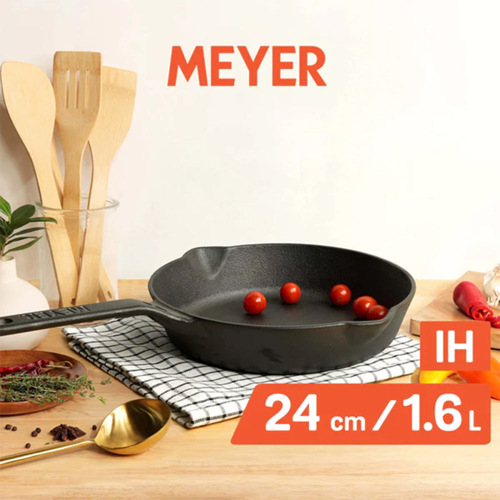 Meyer Pre-Seasoned Cast Iron Nonstick Frying Pan (24cm) Toxin-Free Black - Adamhnk