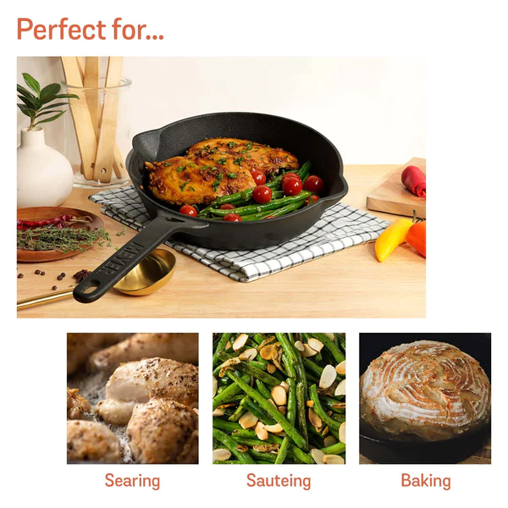 Meyer Pre-Seasoned Cast Iron Nonstick Frying Pan (24cm) Toxin-Free Black - Adamhnk