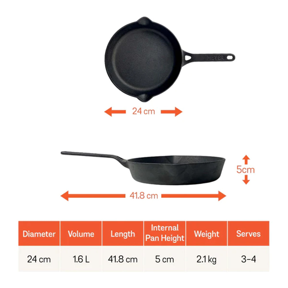 Meyer Pre-Seasoned Cast Iron Nonstick Frying Pan (24cm) Toxin-Free Black - Adamhnk