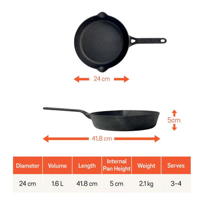 Meyer Pre-Seasoned Cast Iron Nonstick Frying Pan (24cm) Toxin-Free Black - Adamhnk